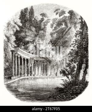 Alte Ansicht der Naumachie im Parc Monceau, Paris. Von Champin, Publ. Auf Magasin Pittoresque, Paris, 1851 Stockfoto