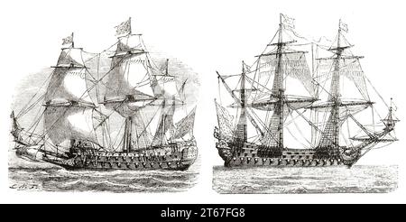 Alte Gefäßbilder: Schlachtschiffe aus dem 17. Jahrhundert. Von Morel-Fatio, publ. Auf Magasin Pittoresque, Paris, 1851 Stockfoto