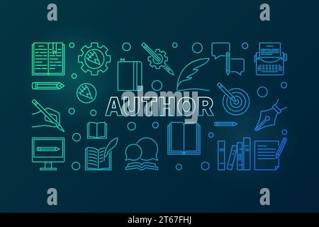 Erstellen Sie Vektorfarbenes horizontales Banner oder Illustration mit linearen Symbolen auf dunklem Hintergrund Stock Vektor