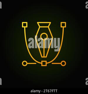Zeichenstift-Werkzeug mit gelbem Symbol der Kurve. Vektorgrafiken Design-Symbol oder Logo-Element in dünner Linie auf dunklem Hintergrund Stock Vektor