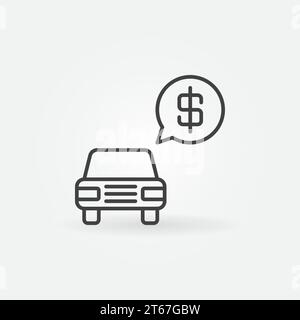 Car Price Concept Icon - Vektorauto mit Sprechblasen-Symbol oder Designelement in dünner Linie Stock Vektor