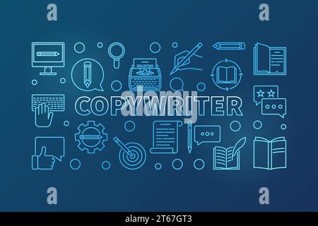 Texter-Vektor-Umrandung blaue horizontale Illustration oder Banner auf dunklem Hintergrund Stock Vektor
