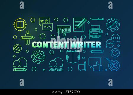 Vektorfarbige horizontale Illustration oder Banner mit Kontursymbolen auf dunklem Hintergrund Stock Vektor