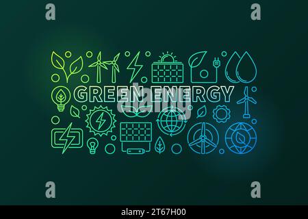 Green Energy Vector Banner – farbenfrohe Illustration mit dünnen Power-Symbolen Stock Vektor