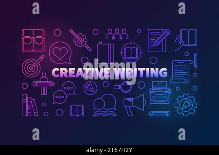 Farbige horizontale Illustration des kreativen Schreibvektors auf dunklem Hintergrund Stock Vektor