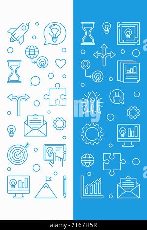 Set mit 2 vertikalen Startup-Bannern in dünner Linienform. Vektor Moderne Umrissdarstellung Stock Vektor