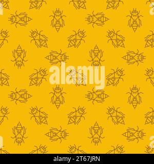 Nahtloses Muster oder Hintergrund des gelben Vektors der Biene mit dünnen Linien Stock Vektor