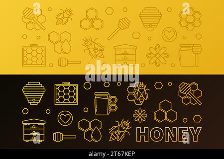 Honig und Imkerei Vektor farbige kreative lineare horizontale Banner Set Stock Vektor