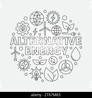 Alternative Energie runde Illustration - Vektor kreisförmiges Symbol mit Solar-, Wasser-, Windkraft-Icons in dünner Linie Stil Stock Vektor