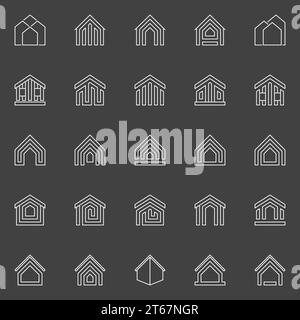Haus- und Immobiliensymbole. Vektorsammlung minimaler Grundstücksschilder oder Designelemente auf dunklem Hintergrund Stock Vektor