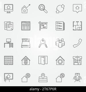 Symbol-Set mieten - Vektor Immobilien dünne Linien Konzeptsymbole oder Designelemente Stock Vektor