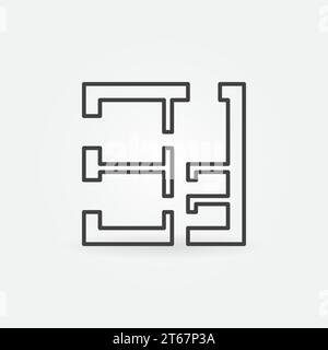 Quadratische Wohnung oder Hausplan Vektorsymbol oder Symbol in dünner Linie Stil Stock Vektor