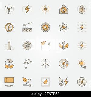 Farbenfrohe grüne Energiesymbole. Vektor-Zeichen für erneuerbare Energien oder Logoelemente Stock Vektor