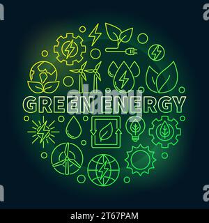 Grüne Energie-Umrisse bunte Illustration - Vektorrunder Öko-Energie-Konzeptsymbol auf dunklem Hintergrund Stock Vektor