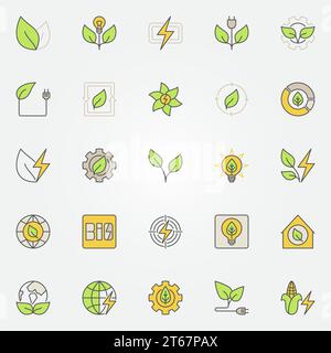 Bioenergie farbenfrohe Symbole. Vektorsymbole für kreative Biomasse und Ökoenergiekonzepte Stock Vektor