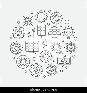 Kreisförmige Illustration der Solarenergie. Vektor-Zeichen für erneuerbare Solarenergie in dünner Linie. Konzept der grünen Energie Stock Vektor