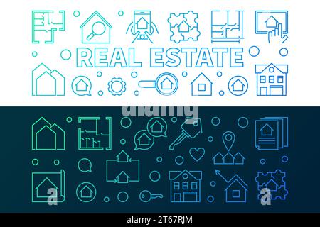 Real Estate Vektor zwei kreative horizontale Banner in dünner Linie Stock Vektor