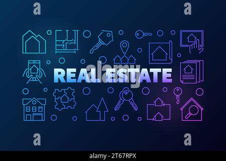 Vektorbanner oder -Illustration aus dünnen Symbolen auf dunklem Hintergrund Stock Vektor