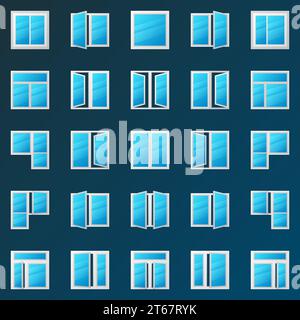 Bunte Fenstersymbole – Vektorfenster aus Kunststoff, Schilder, Sammlung oder Logoelemente Stock Vektor