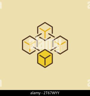 Blockchain Vektor buntes Symbol mit vier Würfeln auf gelbem Hintergrund Stock Vektor