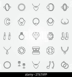 Schmuck Ikonen Set - Vektor-Sammlung von Diamanten, Ringen, Armband, Ohrringe, Halskette, und andere Schmucksteinen oder Logoelemente Stock Vektor