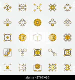 Symbole für Blockchain und Kryptowährung farbige Vektorkonzepte. Kreative Symbole für Computertechnologie in Blockchain Stock Vektor