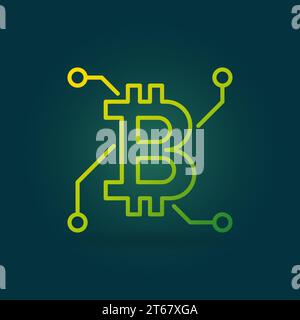 Bitcoin grünes Vektorkonzept lineares Symbol oder Logo-Element auf dunklem Hintergrund Stock Vektor