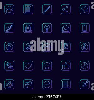 Blaues Bloggeset – Vektorsammlung von linearen Blogger-Schildern oder Logoelementen für Blogs auf dunklem Hintergrund Stock Vektor