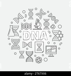 Kreisförmige Vektor-DNA-Illustration oder Symbol mit Doppelhelix und anderen wissenschaftlichen Darstellungen abstrakte Symbole Stock Vektor