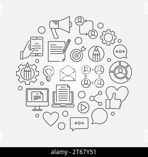 Blogging-Konzept Illustration. Rundes Symbol des Vektor-Blogs in dünner Linienart Stock Vektor