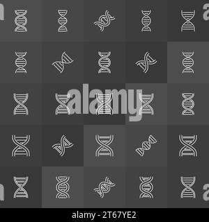 DNA-Helix- oder Spiralvektorsymbole im Umrissstil auf dunklem Hintergrund Stock Vektor