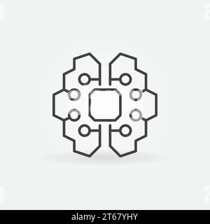 Künstliche Intelligenz Gehirn-Symbol - Vektor-KI-Technologie Konzeptsymbol oder Designelement in dünner Linie Stock Vektor