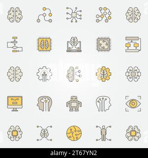 Künstliche Intelligenz farbenfrohe Symbole. Kreative Zeichen der Vektor-KI-Technologie Stock Vektor