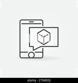 Smartphone mit Cube in Sprechblasen-Symbol. Vektor-AR-Konzeptzeichen oder Designelement Stock Vektor