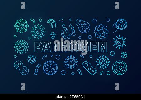 Pathogen-horizontale blaue Illustration. Vektor Konzept Banner mit Bakterien und Virus Umrisssymbole auf dunklem Hintergrund gemacht Stock Vektor