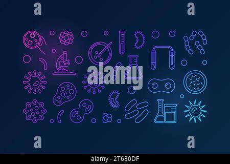 Virus lineare moderne Illustration oder horizontales Banner mit Viren Konzept Symbole auf dunklem Hintergrund Stock Vektor