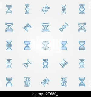 Blaue DNA-Linien-Symbole gesetzt. Vektor-Desoxyribonukleinsäure strukturiert kreative Symbole oder Logoelemente Stock Vektor