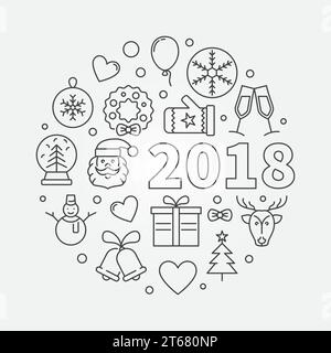 Happy New Year 2018 Vektorlinie Illustration oder Symbol Stock Vektor