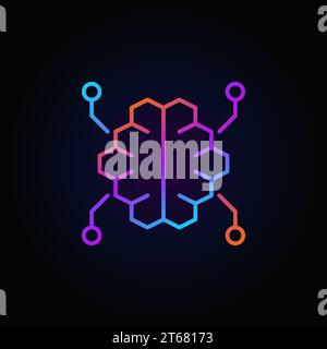 Digitaler Hirnvektor Buntes lineares Symbol oder Zeichen auf dunklem Hintergrund Stock Vektor