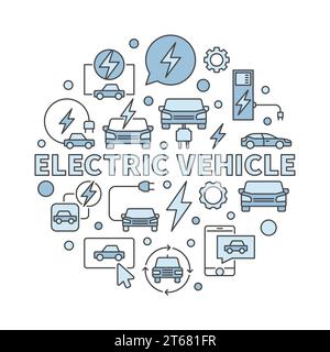 Kreisförmige Illustration des Elektrofahrzeugs - Vektor-EV-Konzept rundes modernes Symbol auf weißem Hintergrund Stock Vektor