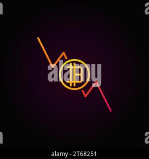 Bitcoin abnehmendes Diagramm farbenfrohes Symbol - Vektor Kryptowährung ablehnendes Konzept Umrisssymbol auf dunklem Hintergrund Stock Vektor