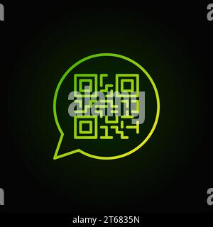 Grüner QR-Code im linearen Symbol des Sprechblasen-Vektors oder Symbol auf dunklem Hintergrund Stock Vektor
