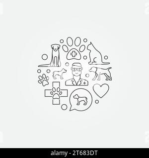 Rundsymbol der Tierklinik. Vektor Tier Krankenhaus Konzept Zeichen mit Tierarzt Umrisssymbole gemacht Stock Vektor