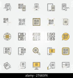 QR-Code farbenfrohe Symbole – Vektorcode scannt kreative Schilder oder Designelemente. Symbole für Schnellreaktionscodes auf dem Smartphone Stock Vektor