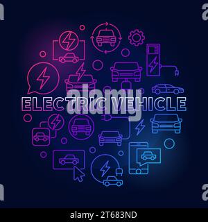 Elektrofahrzeug Runde bunte Illustration. Kreisförmiges lineares Symbol des Vector EV-Konzepts auf dunklem Hintergrund Stock Vektor