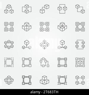 Blockchain Icons Set – Vektorblock Chain Konzeptsymbole oder moderne Designelemente im dünnen Stil Stock Vektor