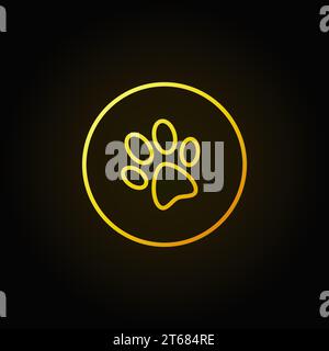 Hundeschlittenpfade oder Pfoten drucken gelbes Umrisssymbol oder Schild auf dunklem Hintergrund Stock Vektor