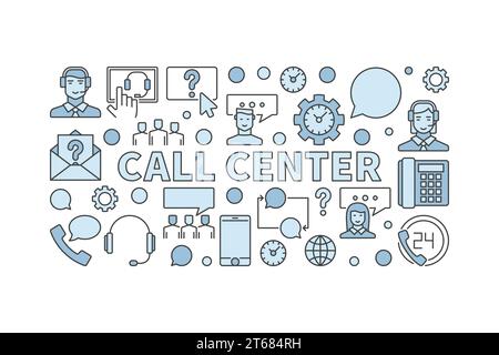 Callcenter modernes horizontales Banner mit Vektorkonzept auf weißem Hintergrund Stock Vektor