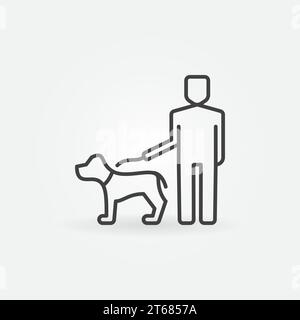 Mann, der einen Hund an der Leine hält, Symbol oder Symbol in dünner Linie Stock Vektor