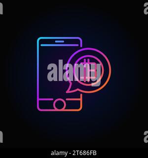 Bitcoin-Sprechblase im Telefon farbenfrohe Umrisssymbole oder Zeichen auf dunklem Hintergrund Stock Vektor